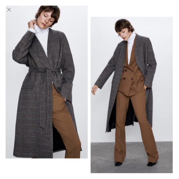 Zara Jackets & Coats Belted Herringbone Coat Poshmark